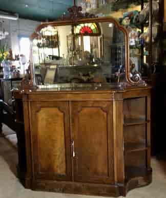 Victorian walnut credenza with mirrored back & open shelves, c. 1875-0