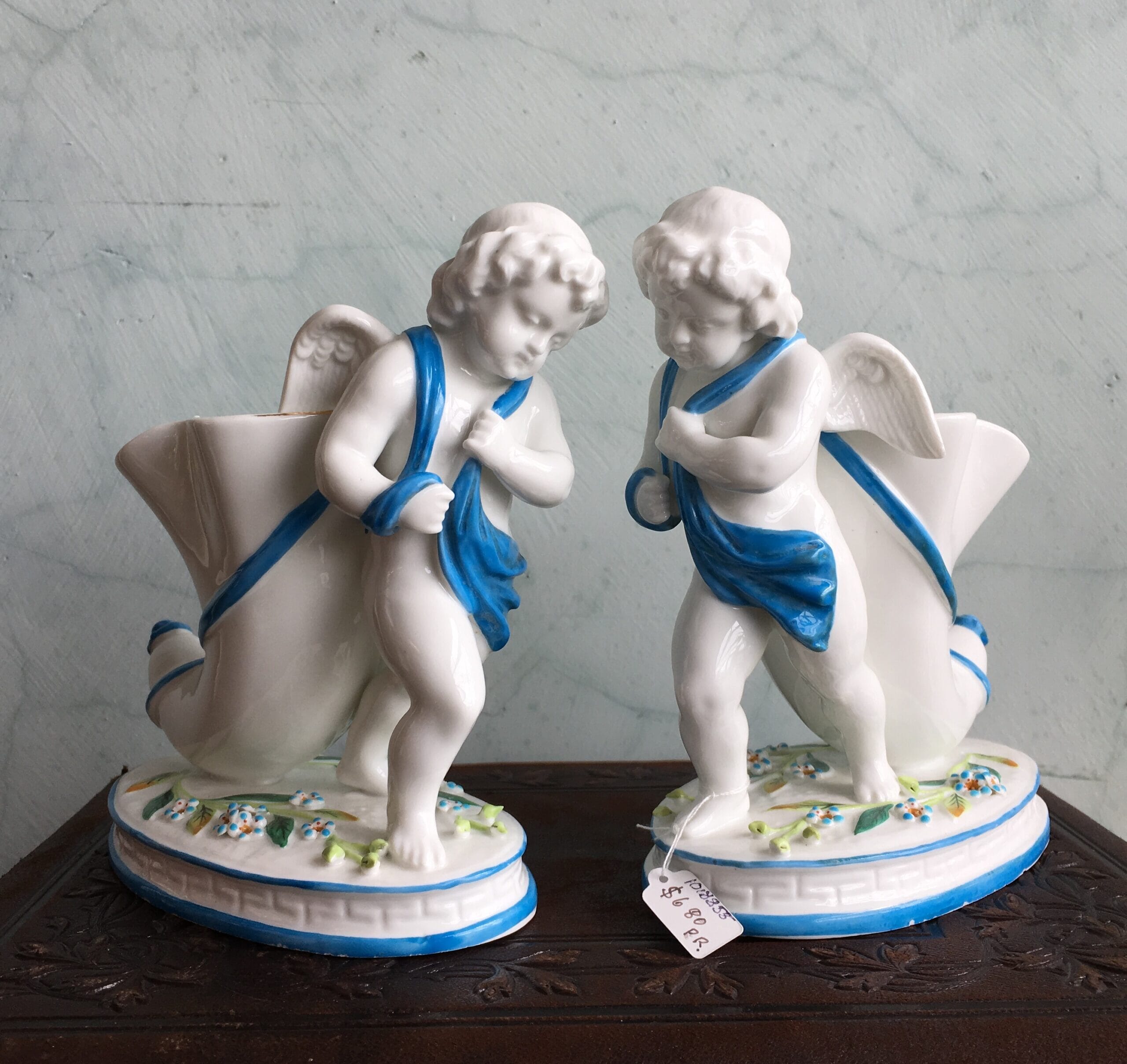 Pair of English porcelain cherub cornucopia vases, c.1875-0