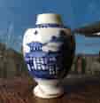 Chinese Export tea canister, blue & white landscape c. 1760-0