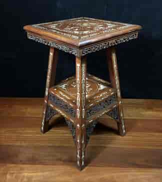 Chinese hardwood table with fine inlaid bone scenes, c. 1925-0