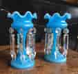 Pair of late Victorian Blue glass lustre vases. c.1880. -0