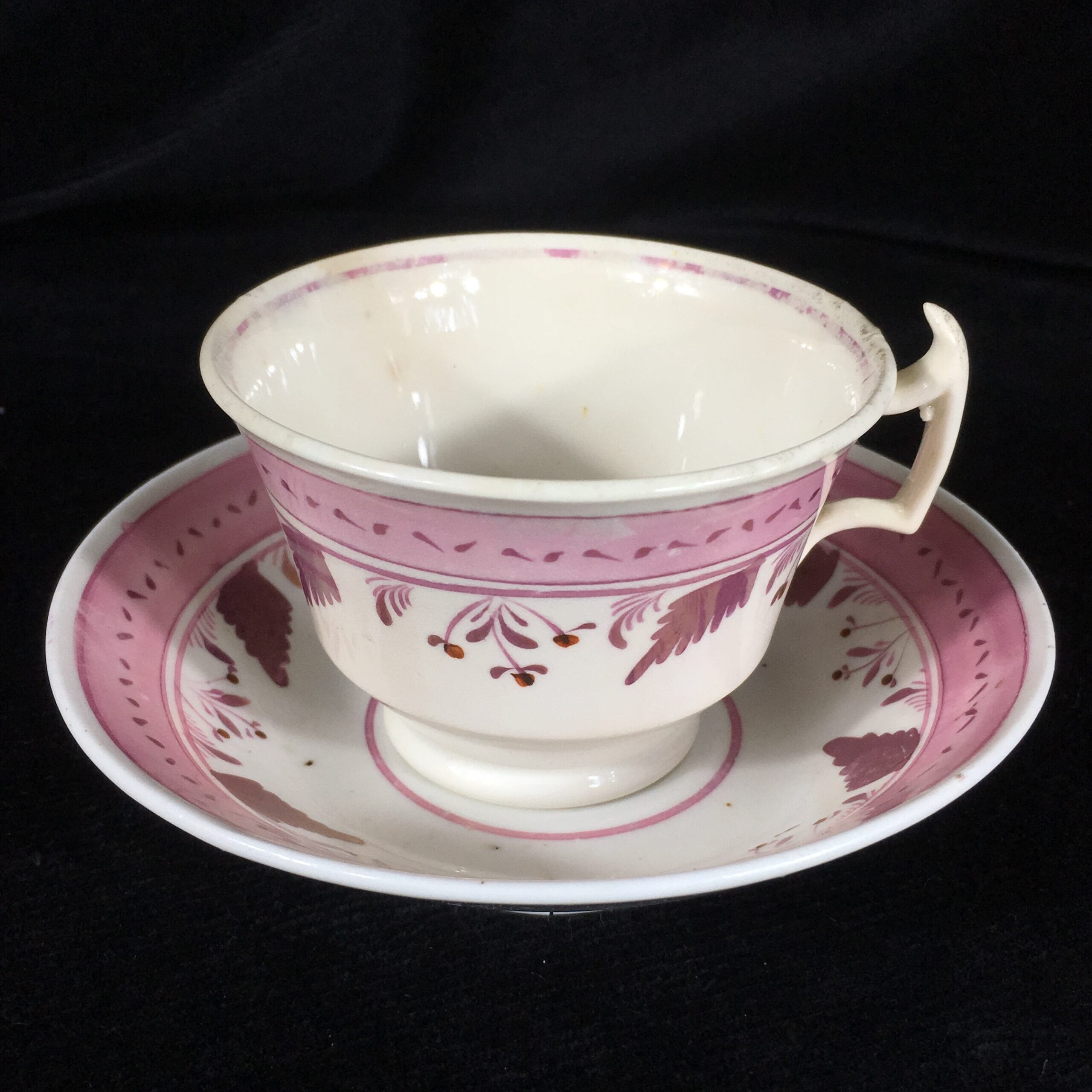 Purple lustre cup & saucer, London shape, c. 1830-0
