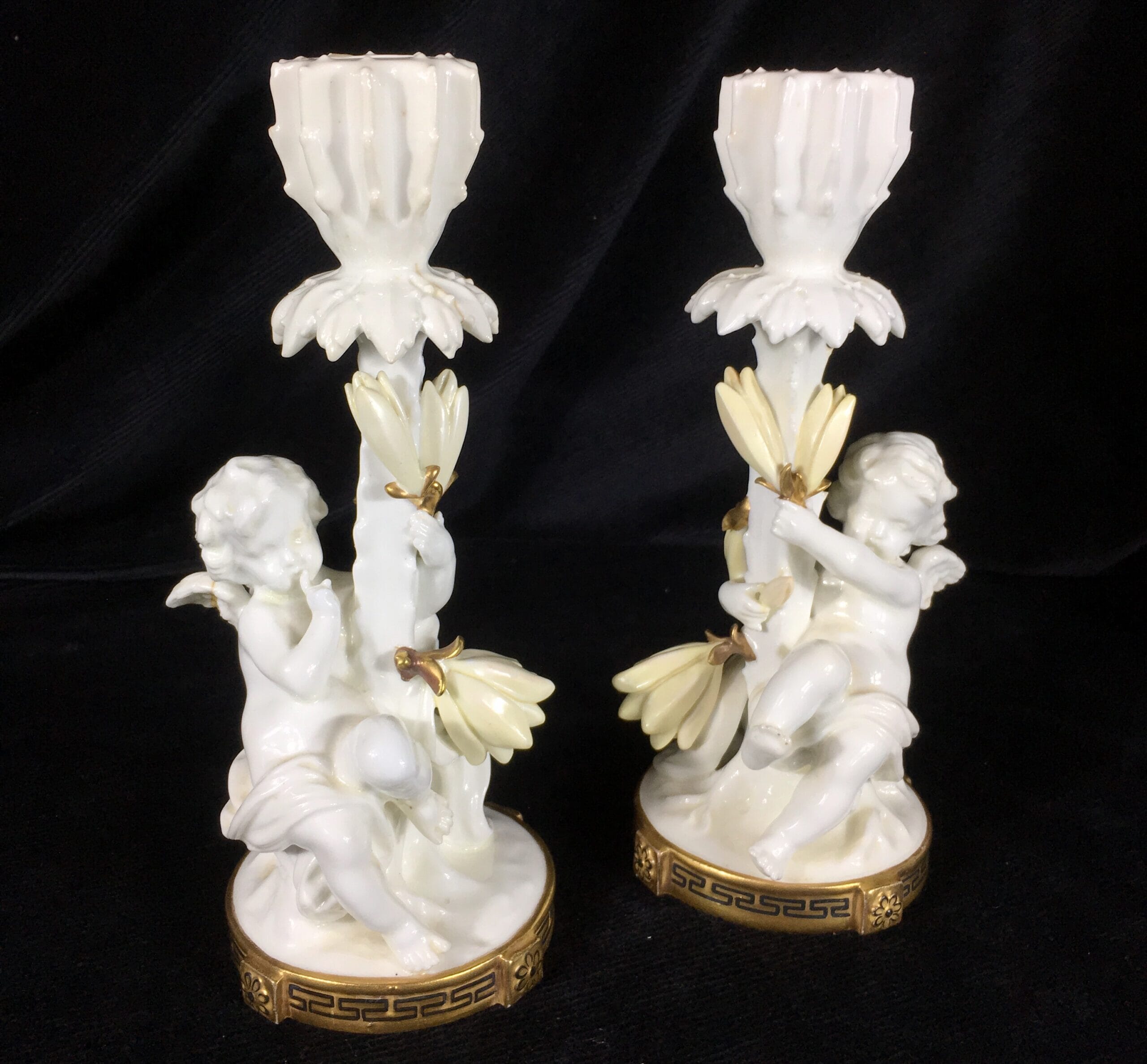 Pair of Moore Brothers candlesticks with cherubs & cactus, c. 1885-0