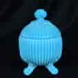 Pressed glass footed vessel in pale blue with lid, 20th Century-0