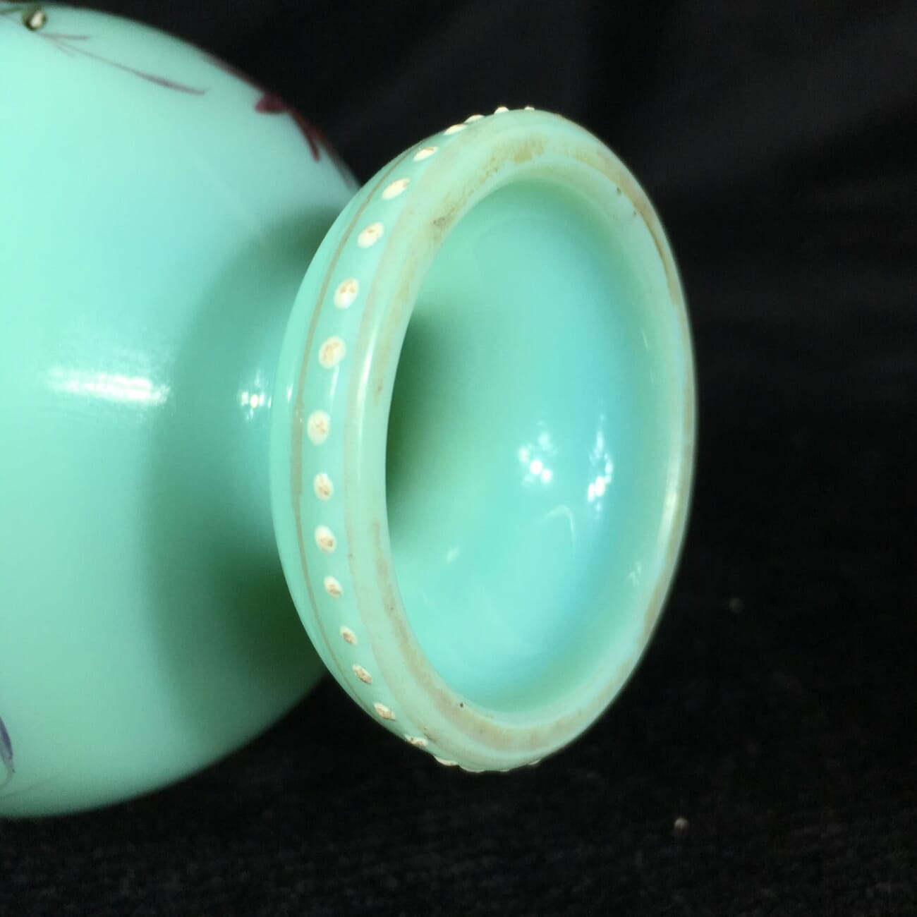 Victorian glass vase , pale turquoise with enamelled flowers, c. 1880 -19586