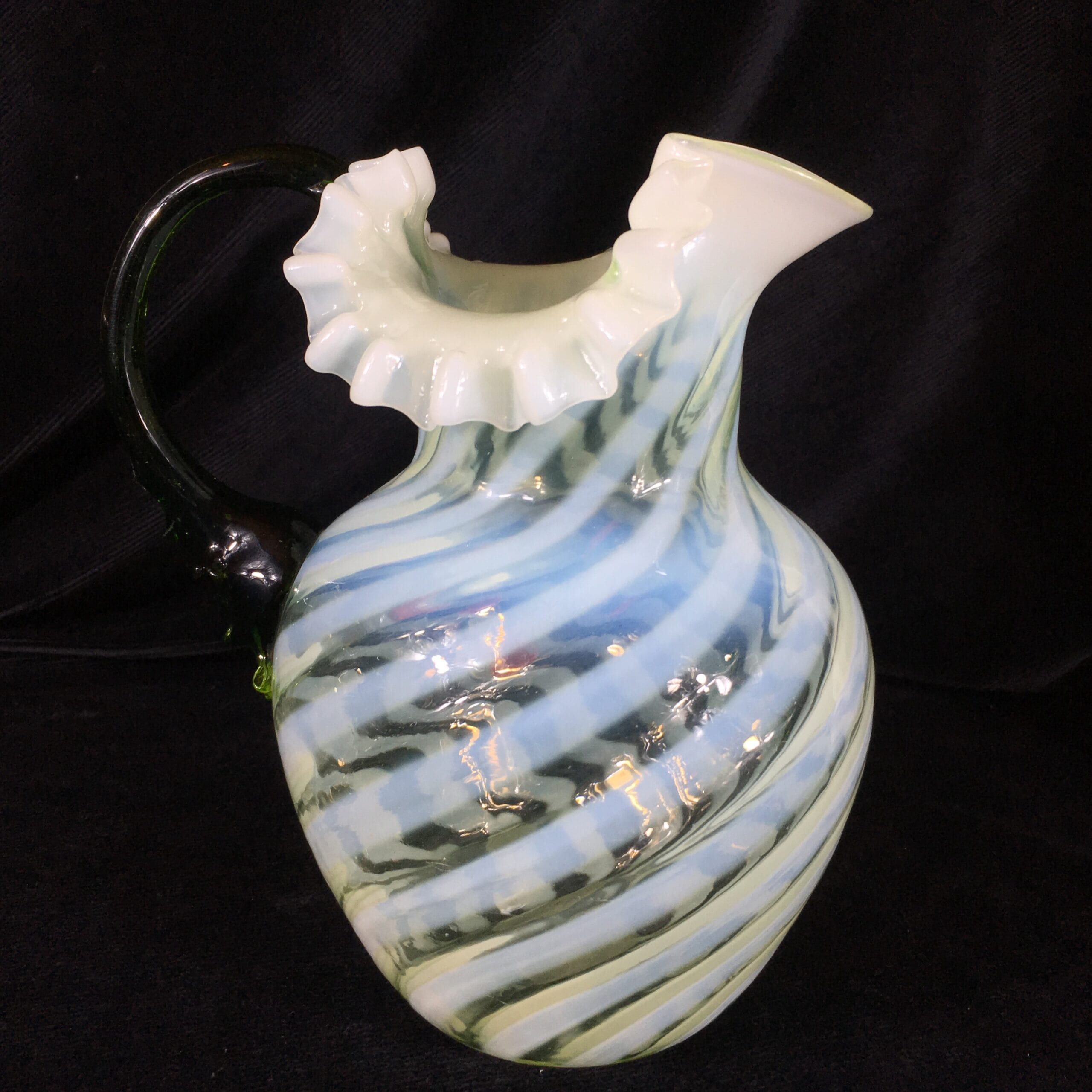 Victorian Glass Jug Spiral Green And White With Red Applied Flowers C 1880 19576 Moorabool
