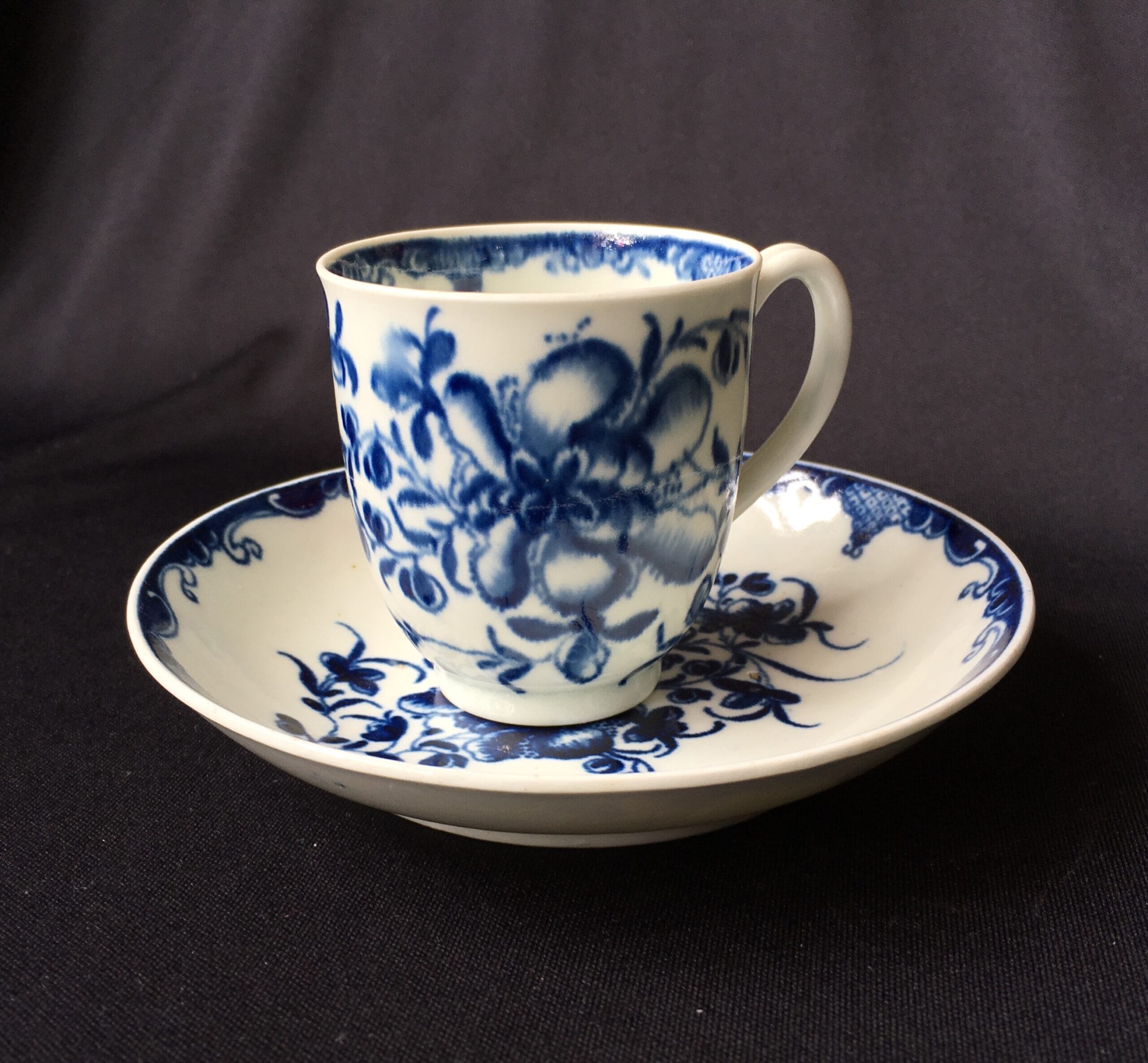 Worcester Mansfield pattern coffee cup & saucer, C. 1770 -0