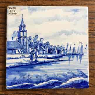 Delft tile, coastal scene, circa 1900.-0