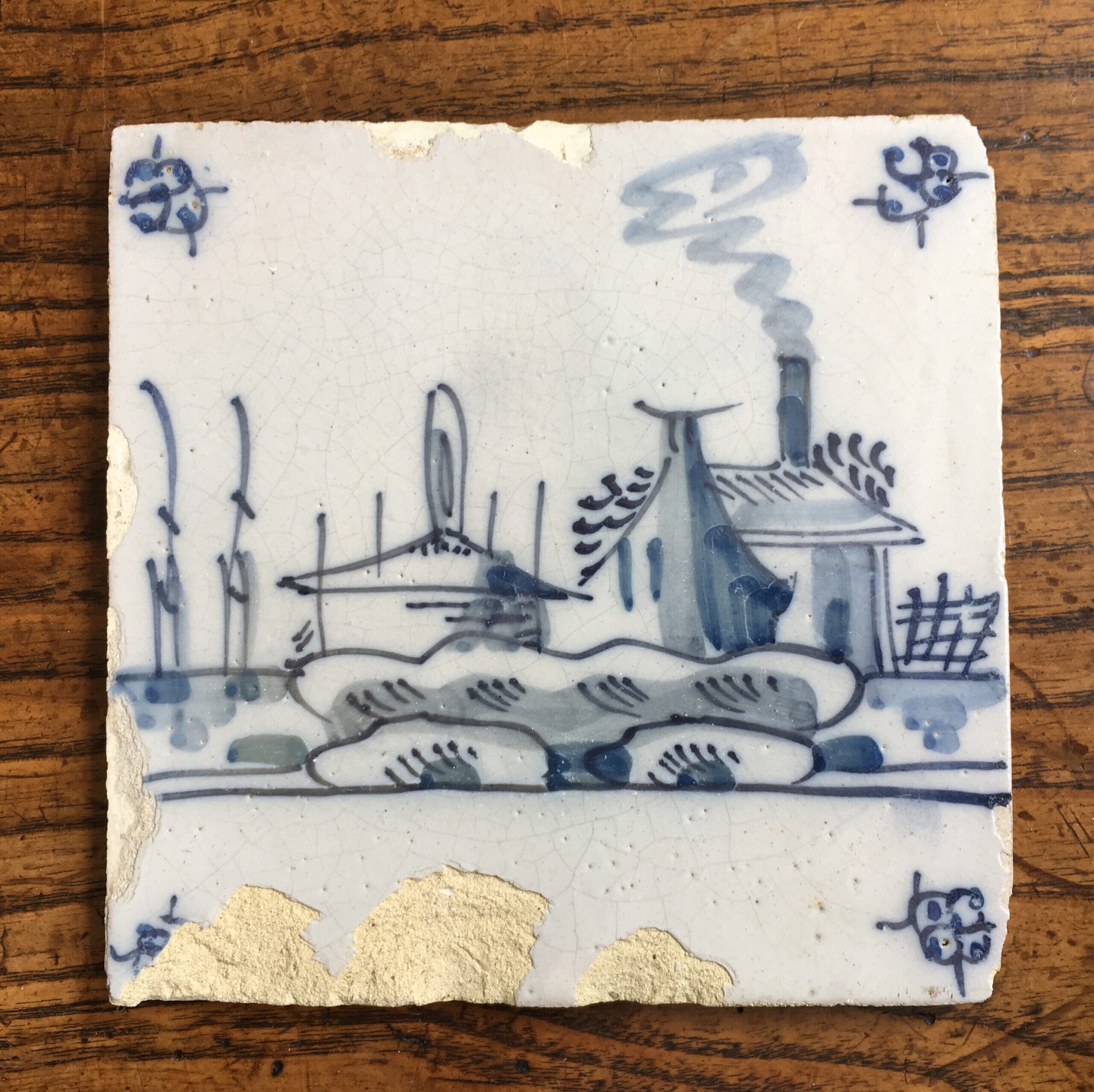Dutch Delft tile - house , C. 1700 -0