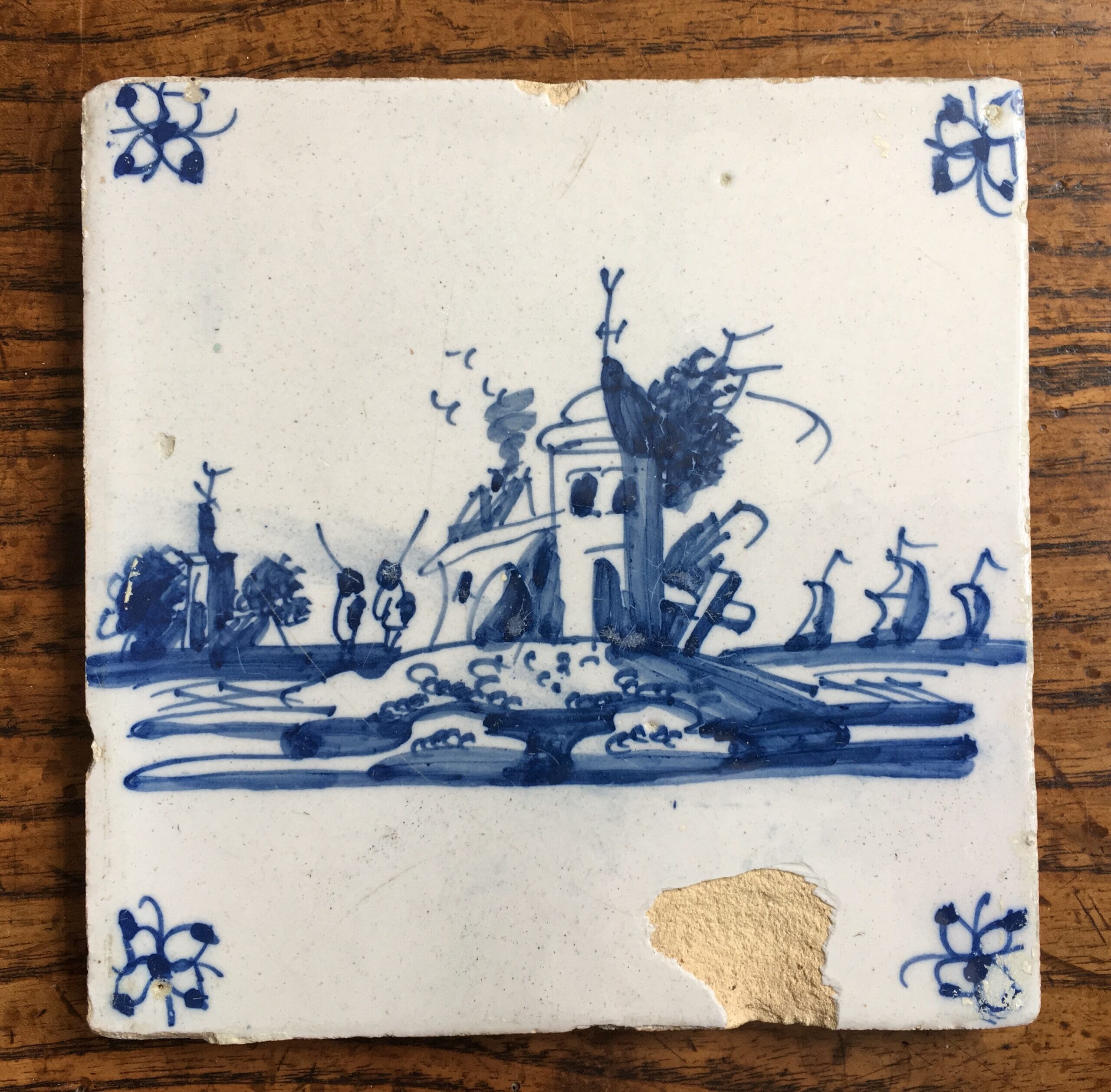Dutch Delft tile - house, C. 1700 -0