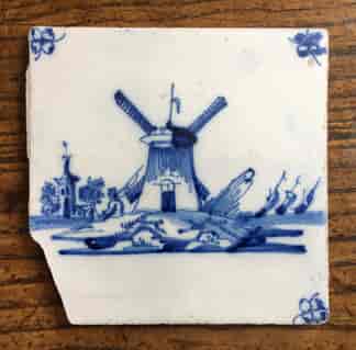 Dutch Delft tile - a windmill, C. 1700-0