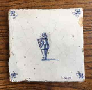Dutch Delft tile, figure reading a book, c. 1700 -0