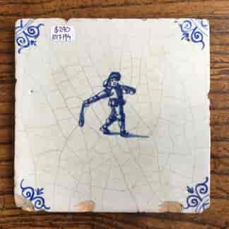 Dutch Delft tile, man playing a game , c. 1700 -0