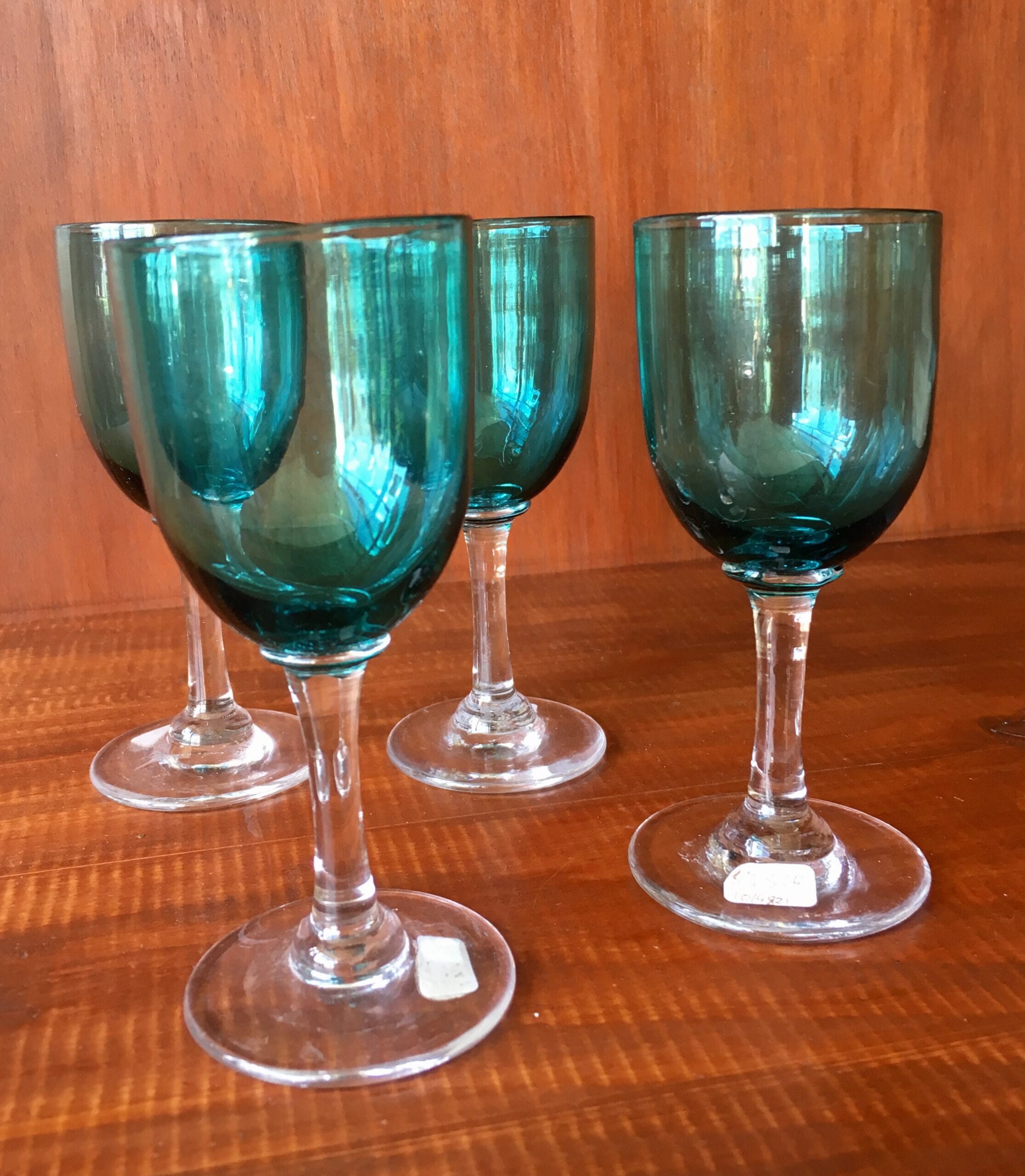 Set of four green port glasses, 19th century -0