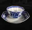 Chinese Export octagonal teabowl & saucer, blue & white figures, c.1740 -0