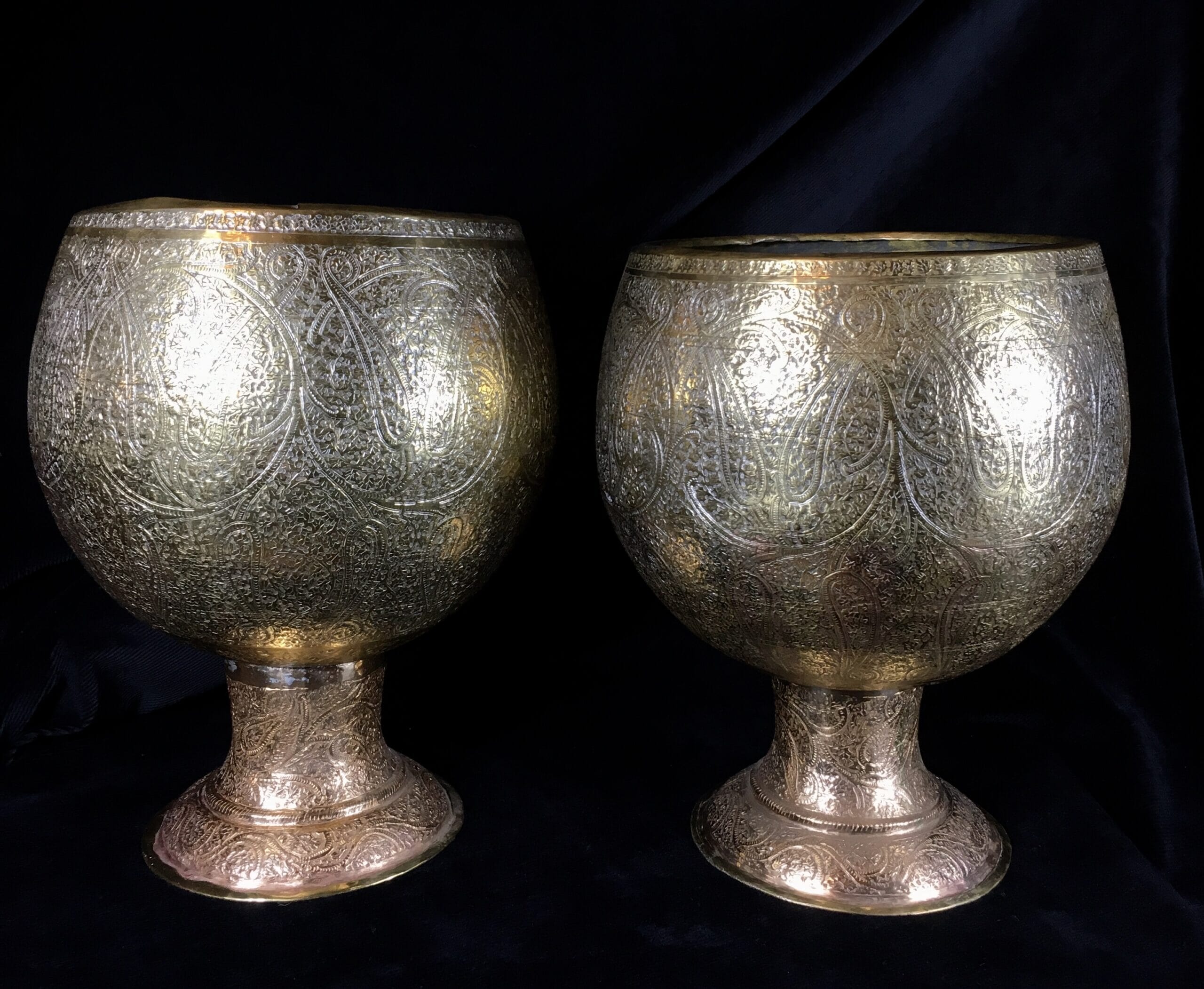 Pair of large Indian brass vases, engraved paisley pattern, 19th c.-0