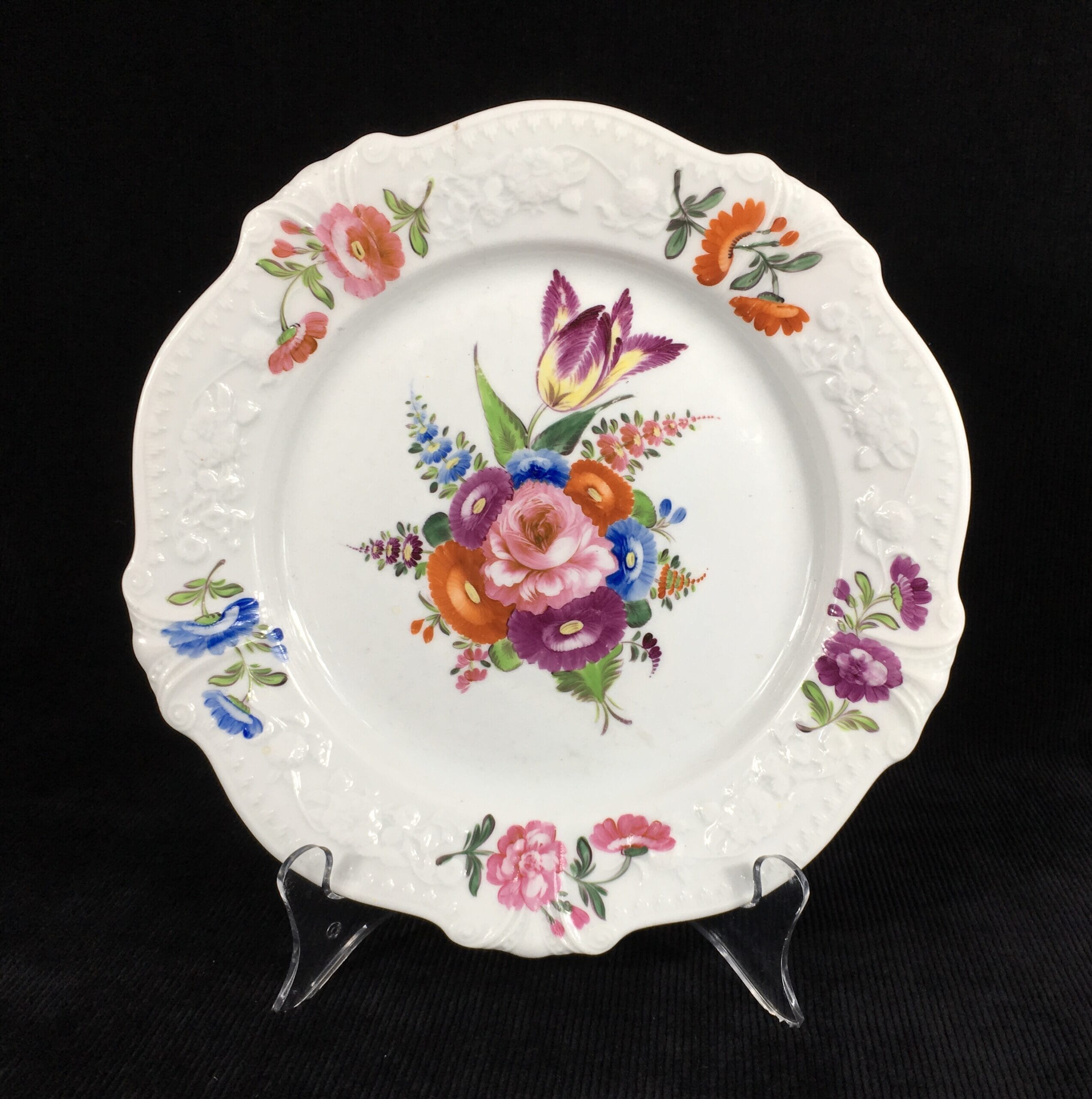 Bone China plate with moulding & flower decoration, c. 1820 -0