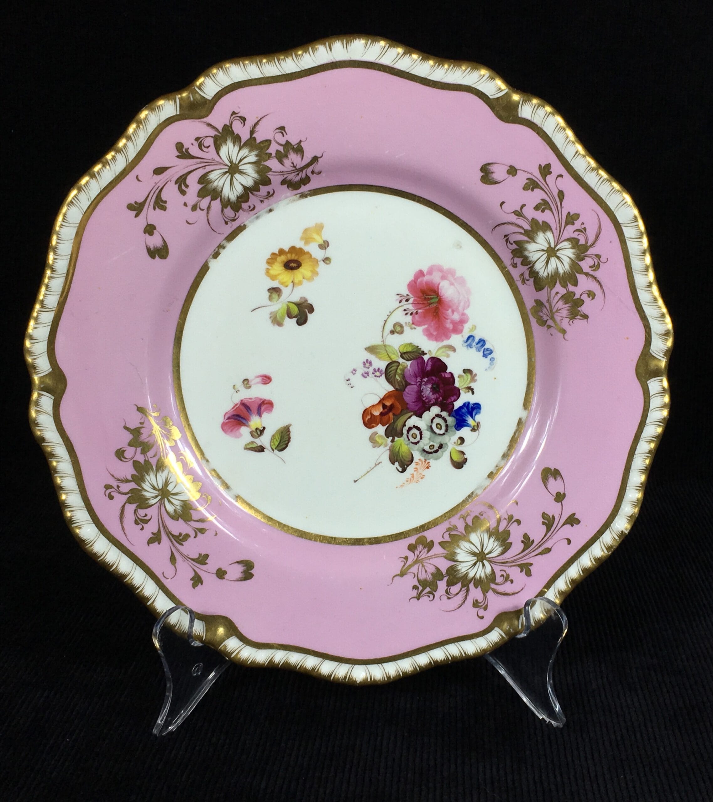 Daniel plate with pink ground, flowers, pattern 3912, c.1822-0