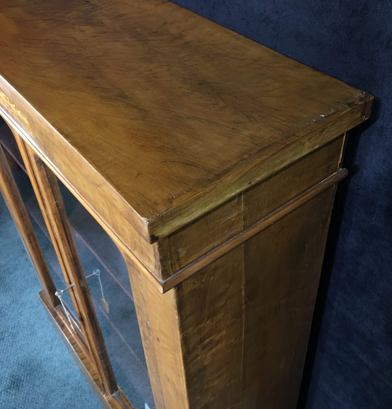 Victorian walnut vitrine cabinet, inlaid work, circa 1875-19579