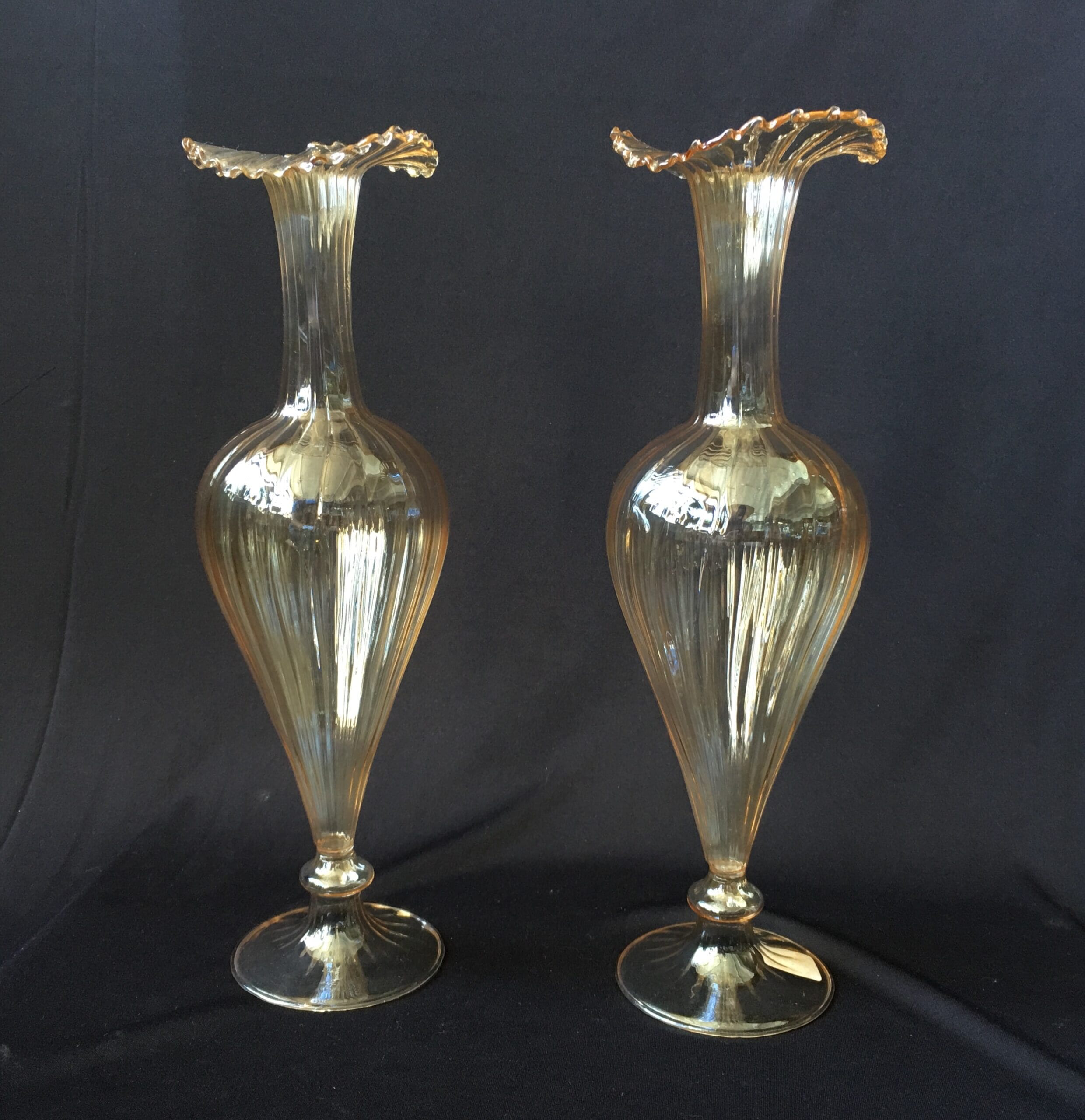 Elegant pair of tall clear glass vases, prob. Italian, circa 1900 -0