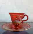 Moser ruby glass cup & saucer, 'Venetian' scenes, c.1925-0