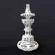Victorian white overlaid glass perfume decanter, Gothic style, c.1850.-0