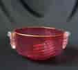 Victorian Ruby moulded bowl with clear handles. C.1885-0