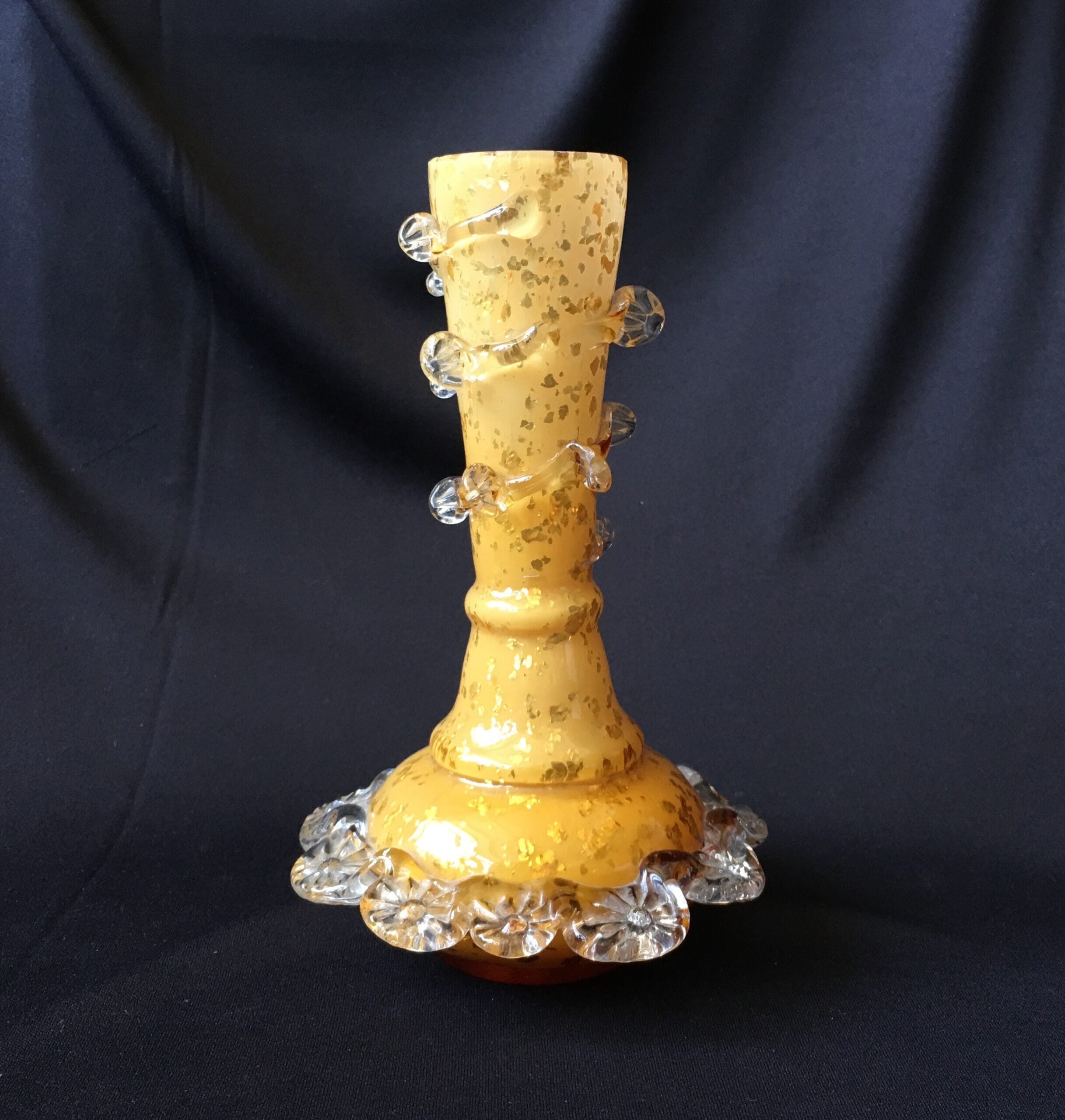 Victorian specimen vase, yellow with gold flakes, c.1880-0