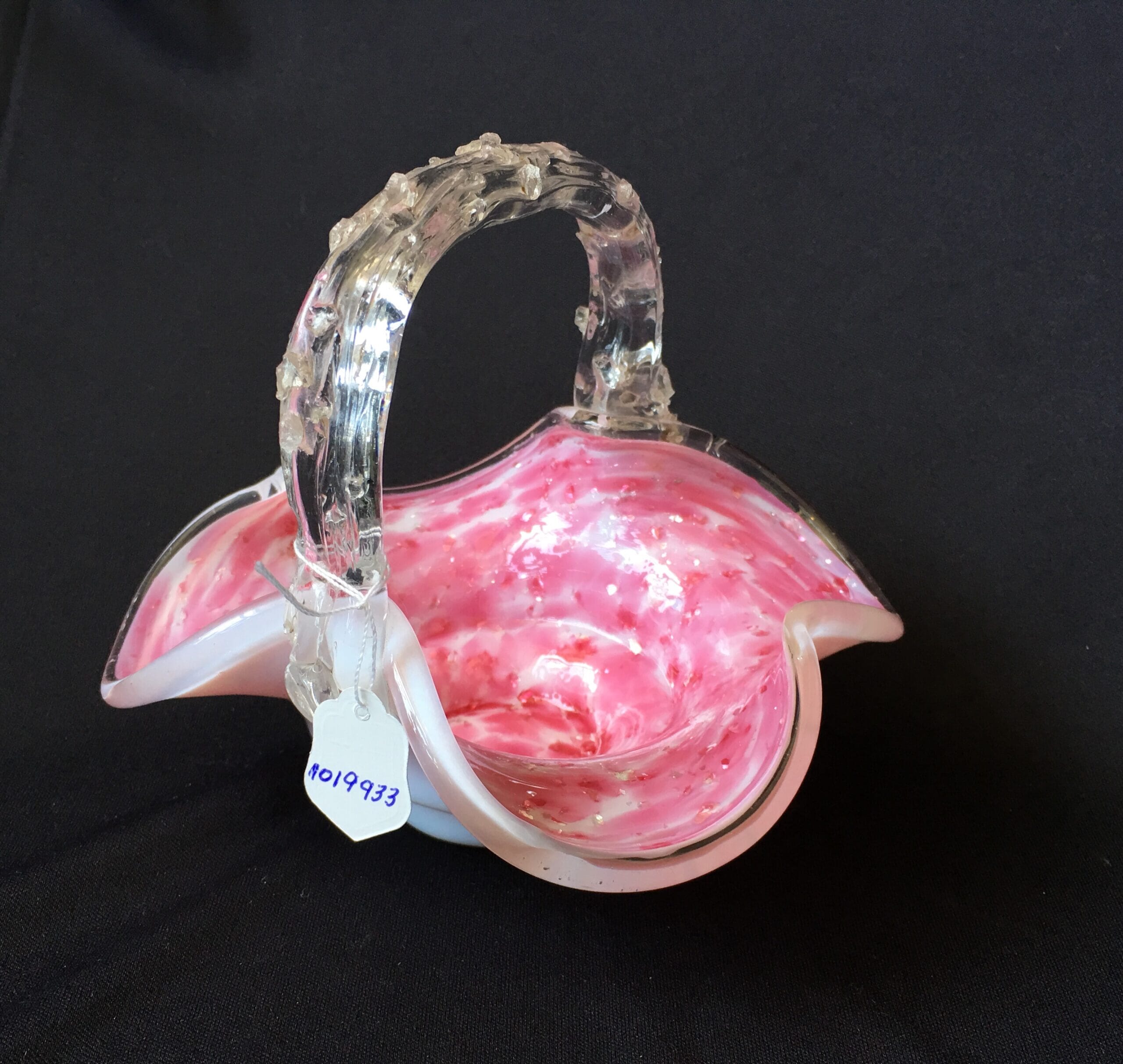 Victorian mottled pink glass basket, c.1890-0