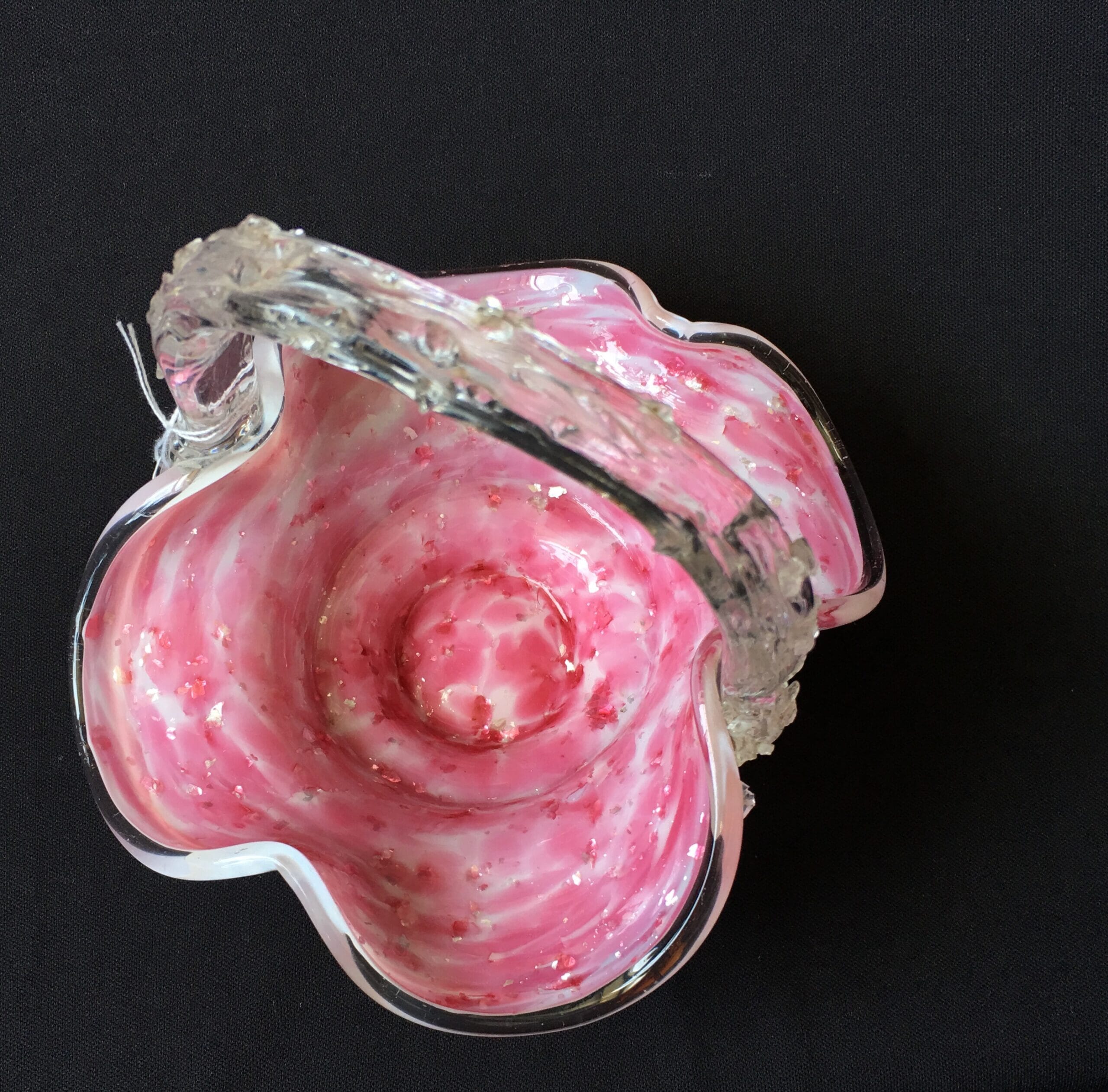 Victorian mottled pink glass basket, c.189020604 Moorabool Antique