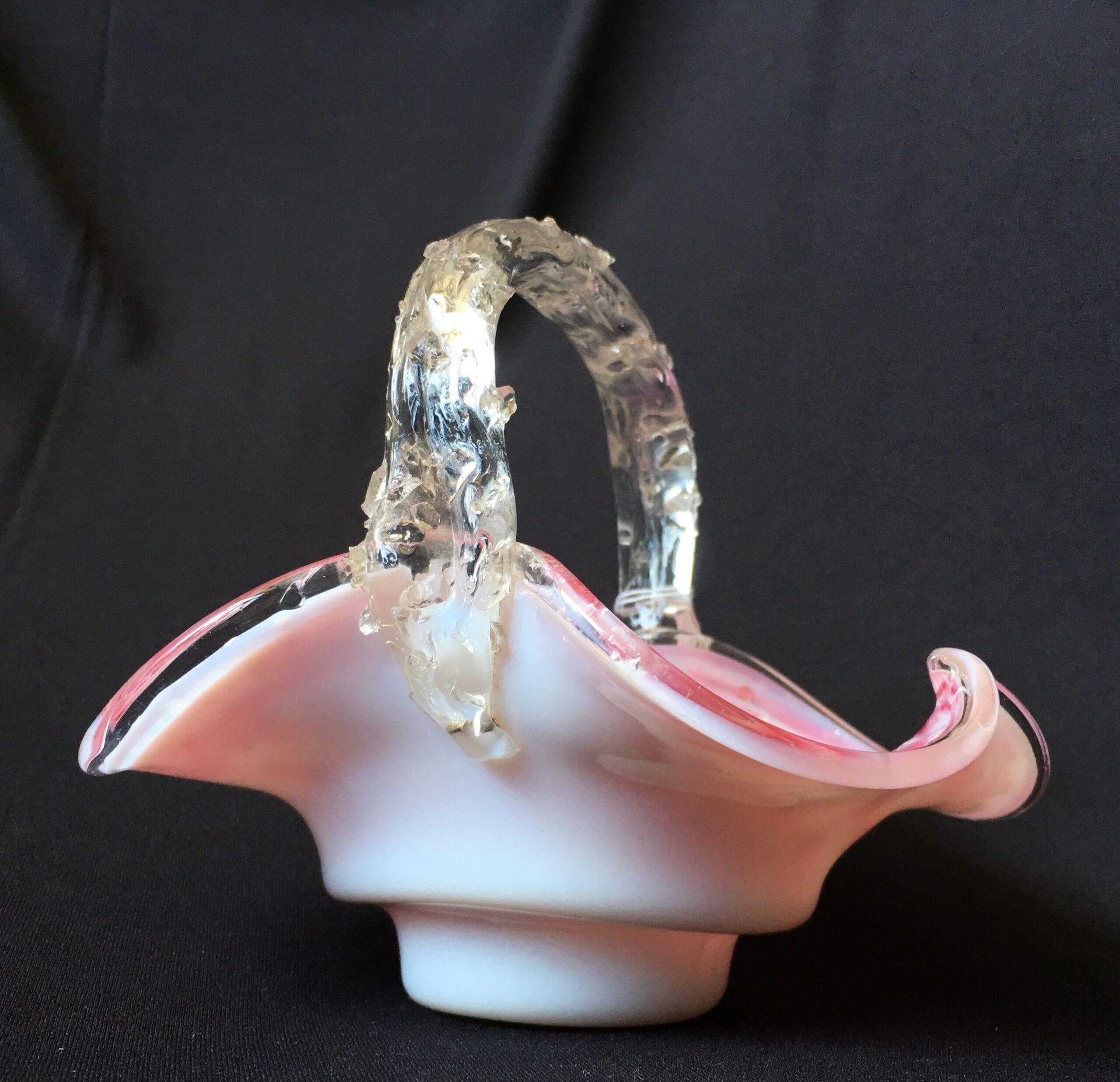 Victorian mottled pink glass basket, c.189020602 Moorabool Antique