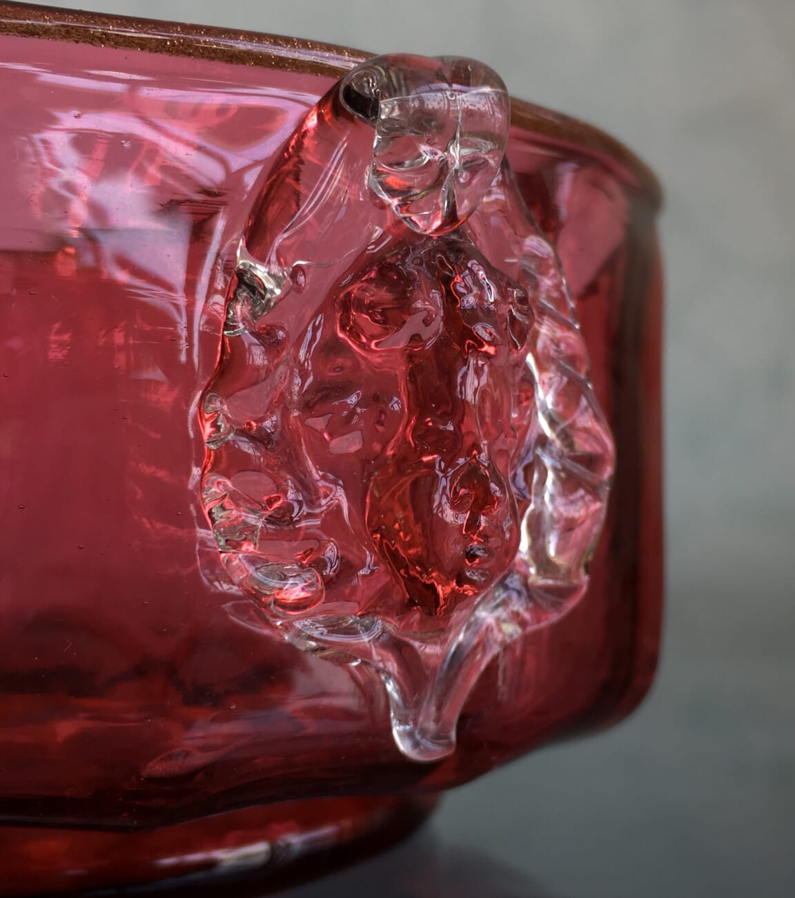 Victorian Ruby glass bowl, moulded faces, C.1880-20502