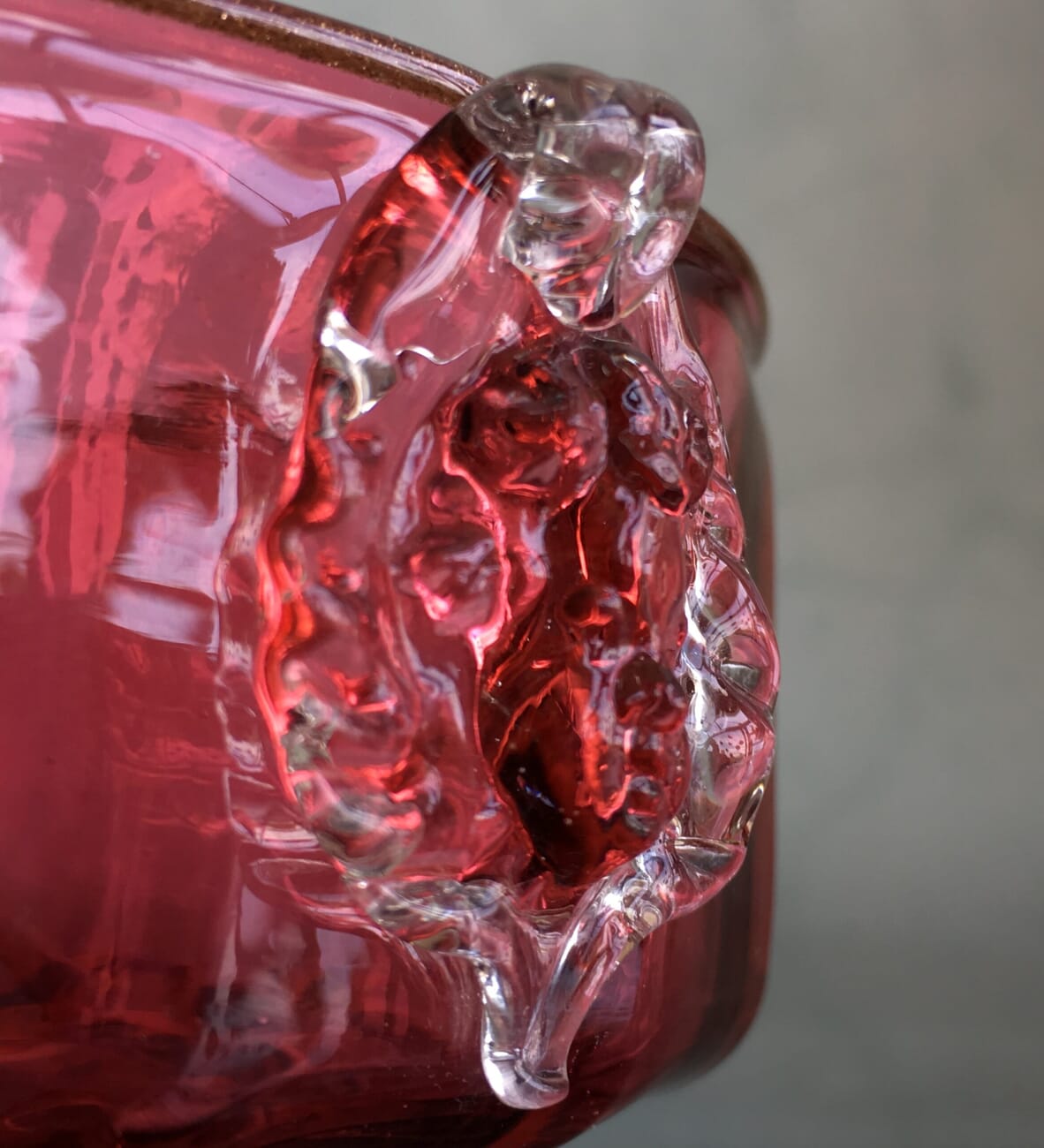 Victorian Ruby glass bowl, moulded faces, C.1880-20506