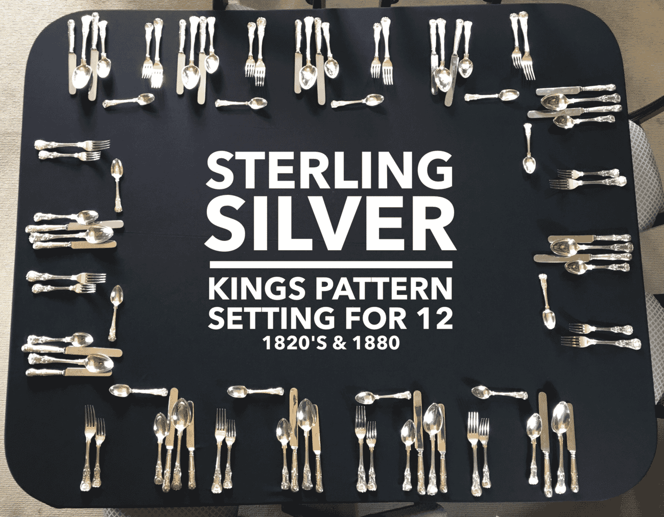 Kings Pattern Sterling Silver setting for 12, 1820's and 1880-0