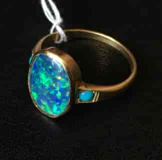Opal Doublet & turquoise gold ring, 15 carat, 'Dumbbells' maker later 19th century -0