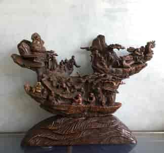 Large Bamboo root carving, 18 Lohan Arahant, 19th century or earlier-0
