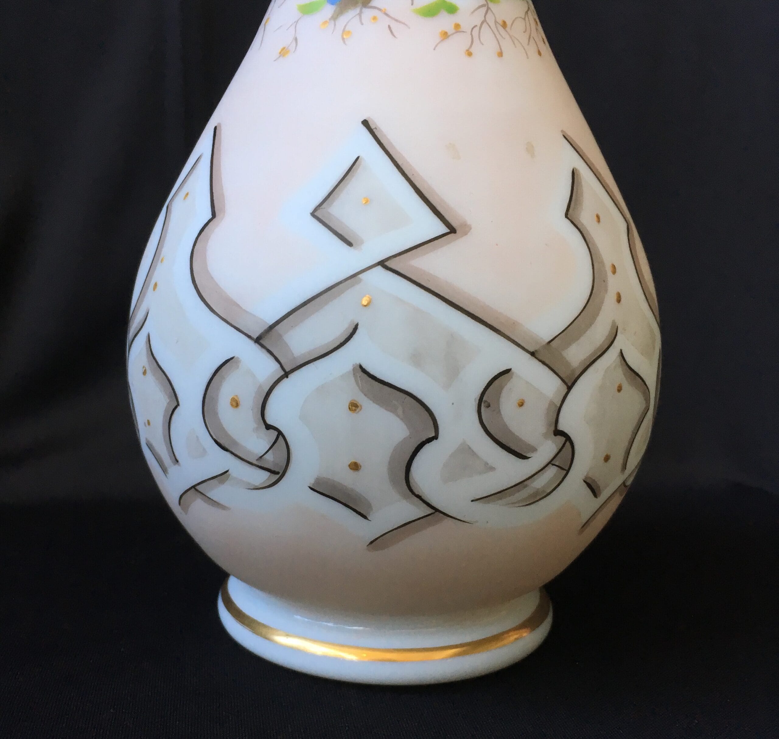 Victorian Glass Milk Vase With Painted Oak Leaves And Flowers C 1875 20880 Moorabool Antique