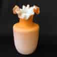 Victorian apricot coloured satin glass vase with ruffled rim, c.1890-0