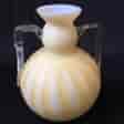 Victorian lemon coloured satin glass twin handled vase, c.1890-0