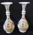 Pair of Victorian milk glass vases with hand painted flowers, c.1880-0