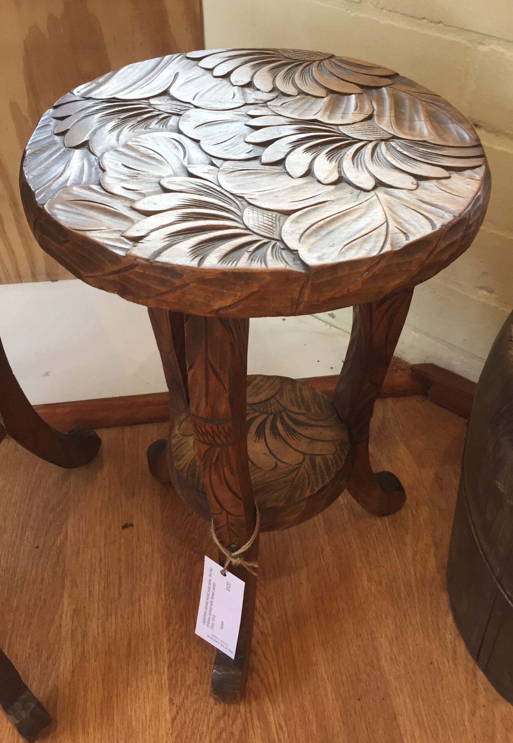 Japanese low side table, flower carved c. 1910-0