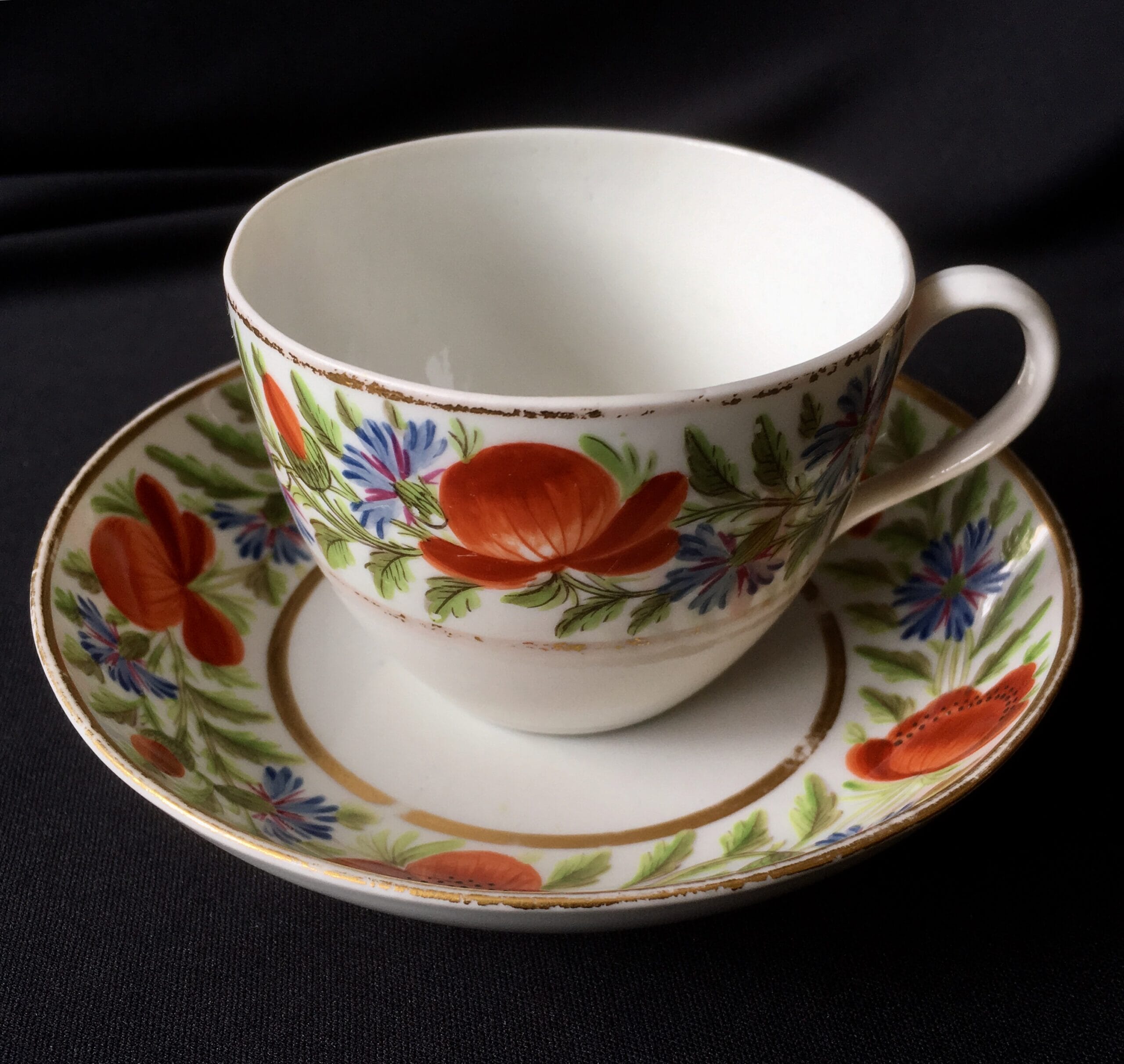 Coalport cup & saucer, poppy & cornflower pattern, c. 1800 -0
