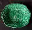 English Green majolica serving dish moulded with Pelargoniums, 19th century-0