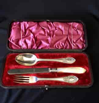 Presentation children's cutlery set, Sterling mount Sheffield 1887-0