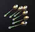 6 Sterling silver coffee spoons, enamelled handles, Birmingham 1947-48-0