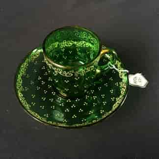 Moser green glass cup & saucer, circa 1875-0