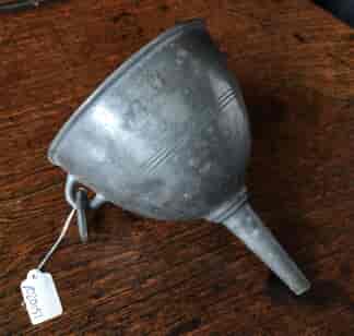 Pewter wine funnel with ring hanger, C. 1820-0