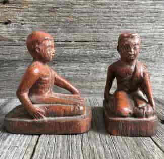 Pair of carved wood Burmese sitting monks, 18th century -0