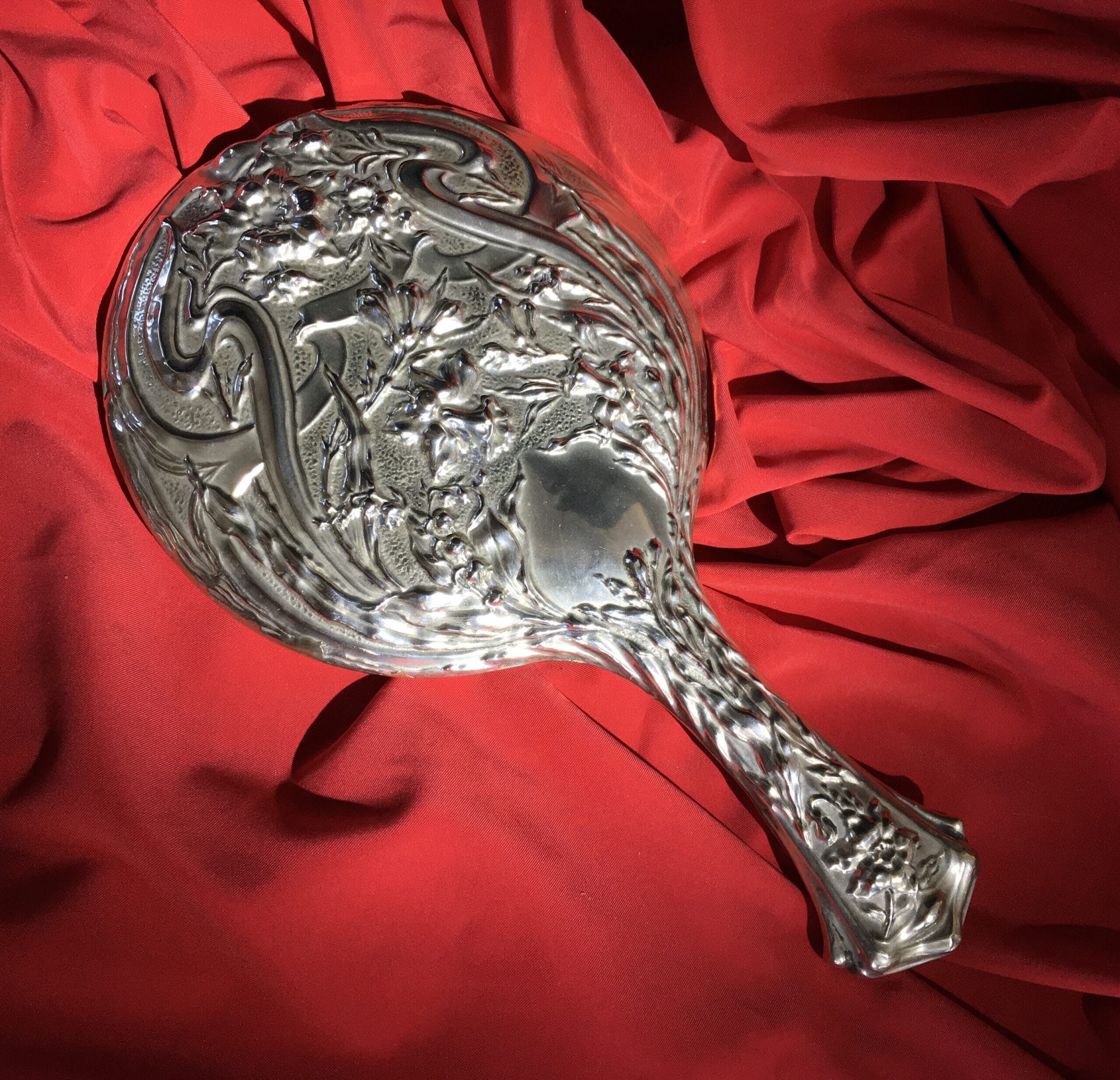 Art Nouveau Nickel Silver hand mirror, circa 1910 -0