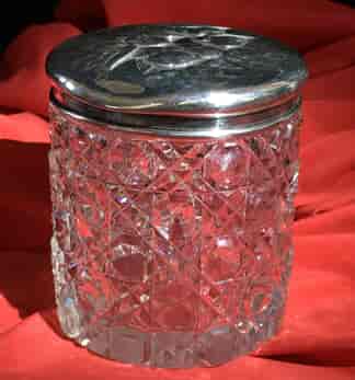 Sterling Silver 'Angel Pattern' dressing table box, crystal base, Birmingham 1904-0